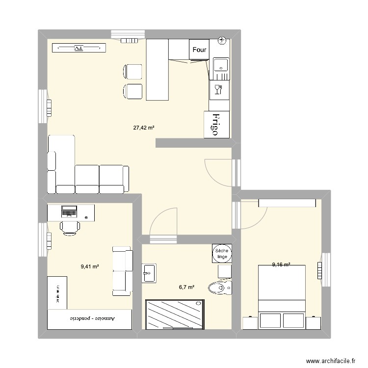 Appartement. Plan de 4 pièces et 53 m2