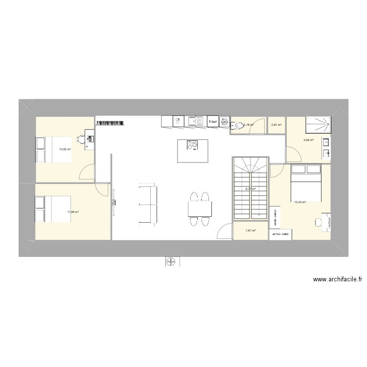 bastide. Plan de 8 pièces et 52 m2