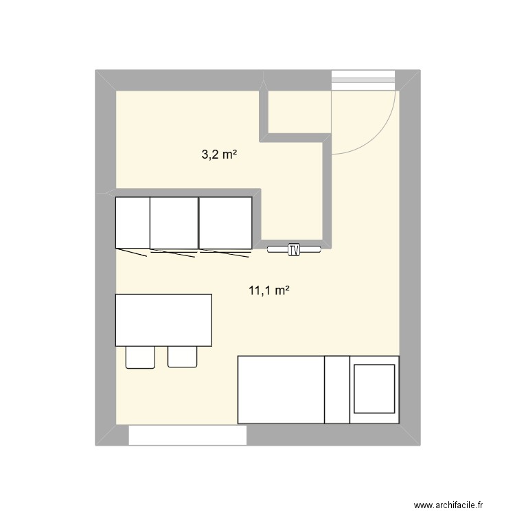 Studio 2024. Plan de 2 pièces et 14 m2