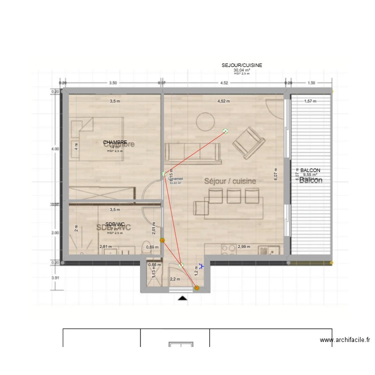 PLAN ELEC TYPE POUR JM ACADEMY. Plan de 4 pièces et 61 m2