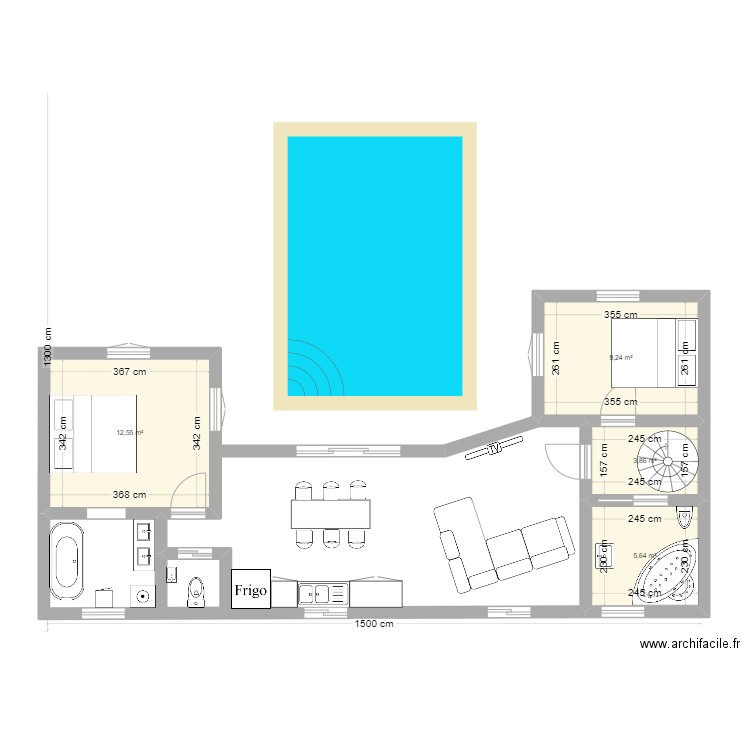 projet martinique . Plan de 9 pièces et 65 m2