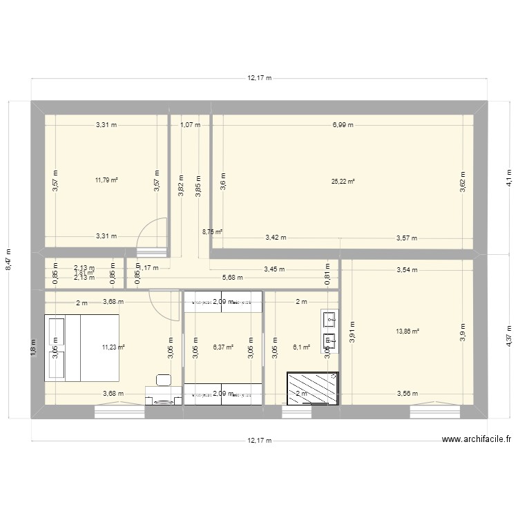 grelot. Plan de 8 pièces et 85 m2