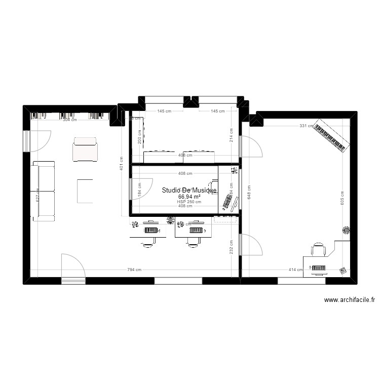 Plan 2D-Projet aménagement Pièce Hangar 0_Alexandre Jaudriat. Plan de 2 pièces et 74 m2