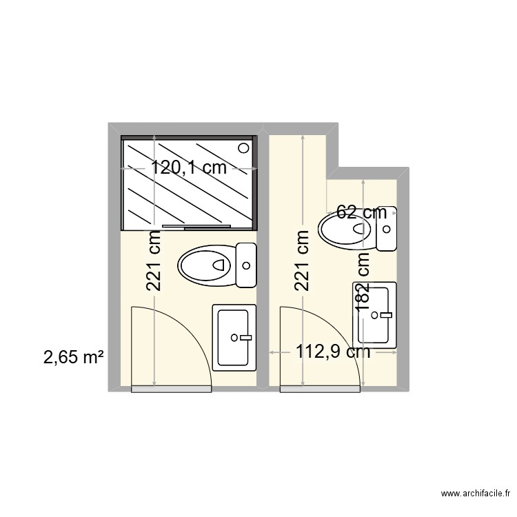 propostion sdb 2. Plan de 2 pièces et 5 m2