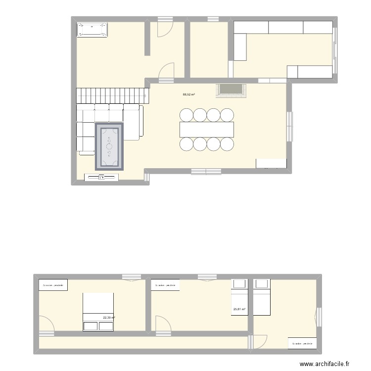 marignane rdc . Plan de 3 pièces et 137 m2