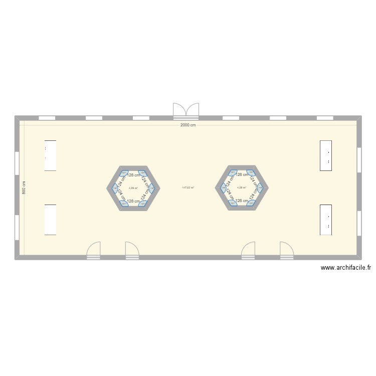 Plan de la salle. Plan de 3 pièces et 168 m2