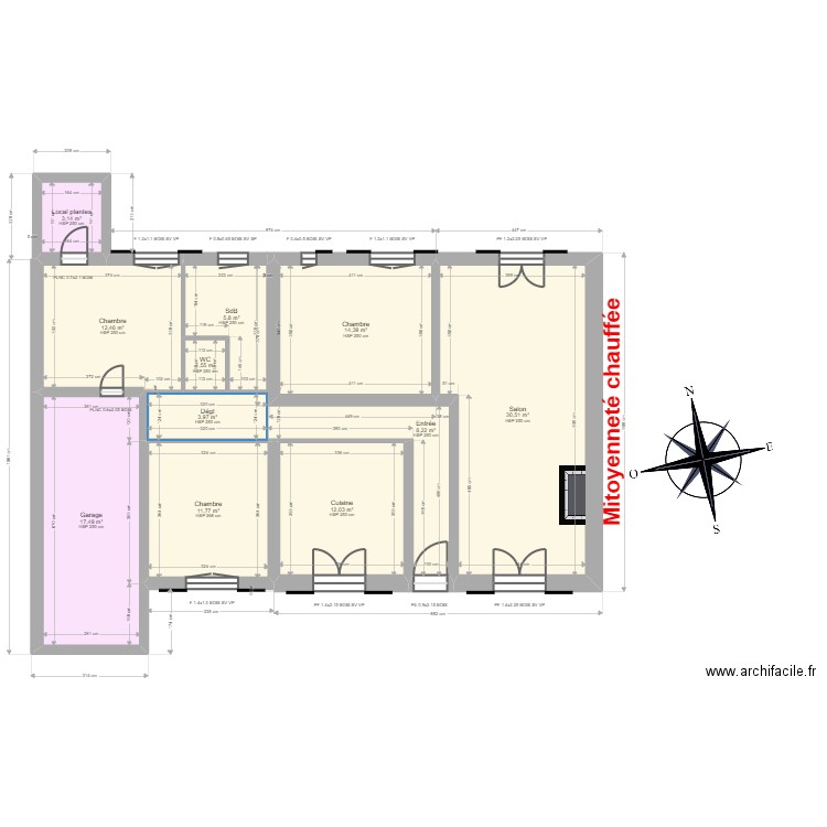 MONTAGUT. Plan de 15 pièces et 174 m2