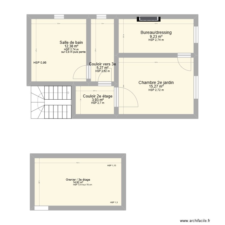 Pré Binet. Plan de 6 pièces et 61 m2