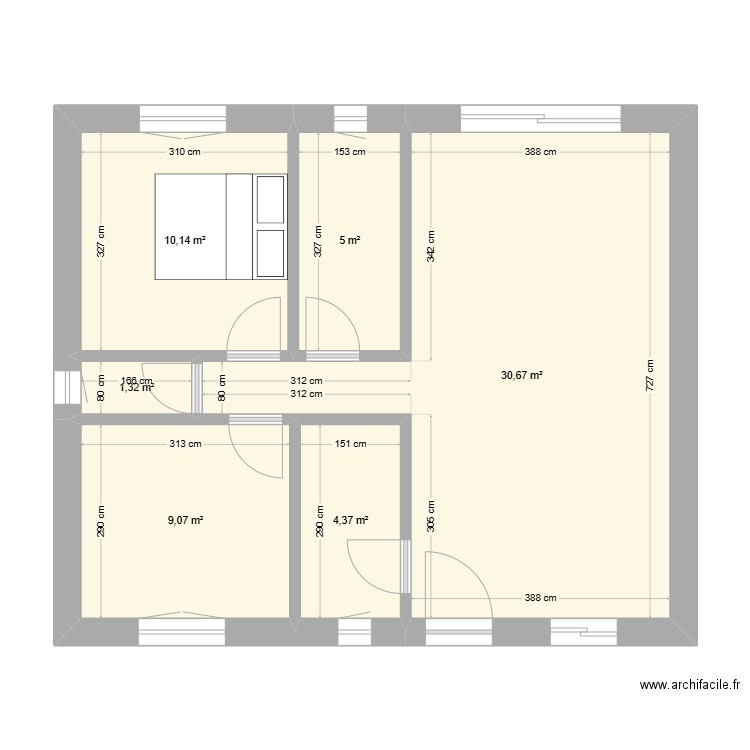 PROJET 2. Plan de 6 pièces et 61 m2