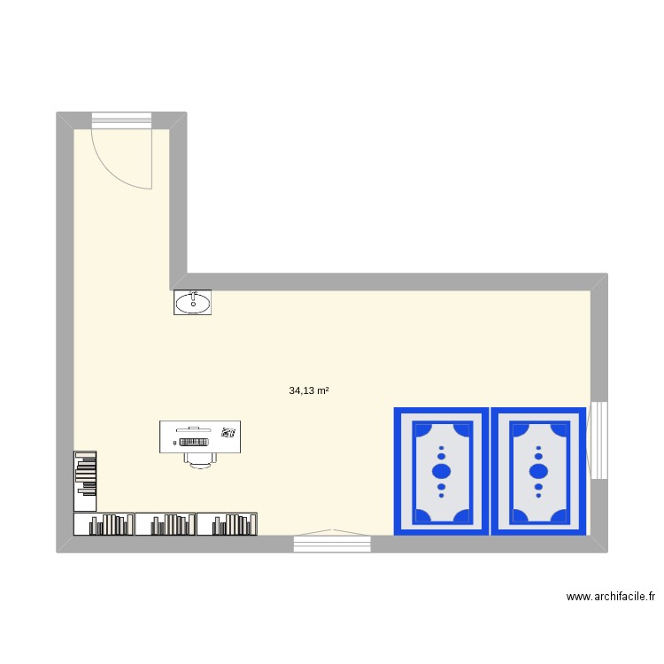 Bureau. Plan de 1 pièce et 34 m2