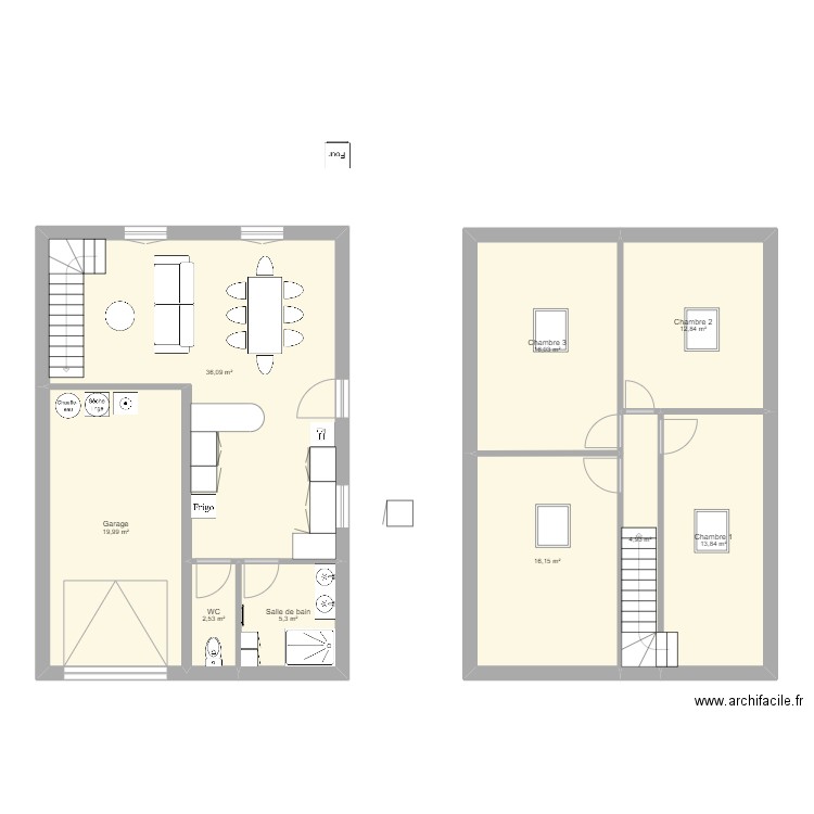 maison 2. Plan de 9 pièces et 128 m2