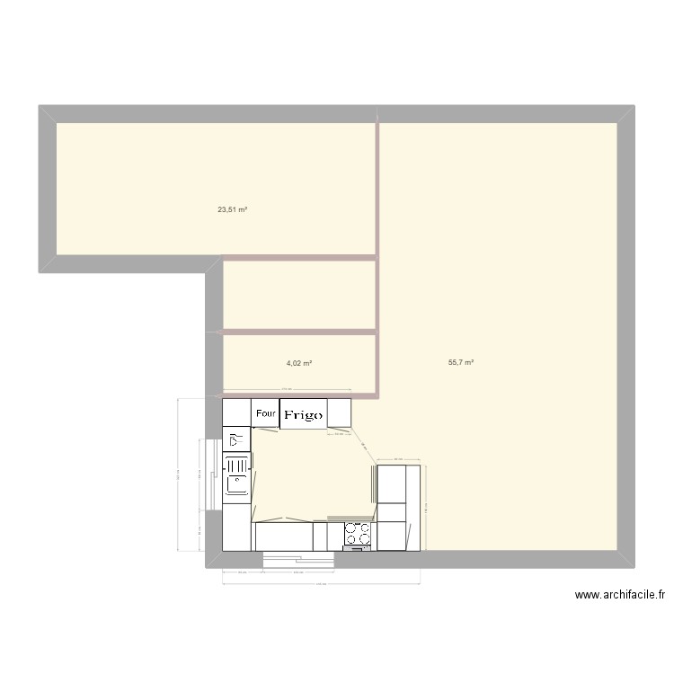 plan cuisine. Plan de 3 pièces et 83 m2