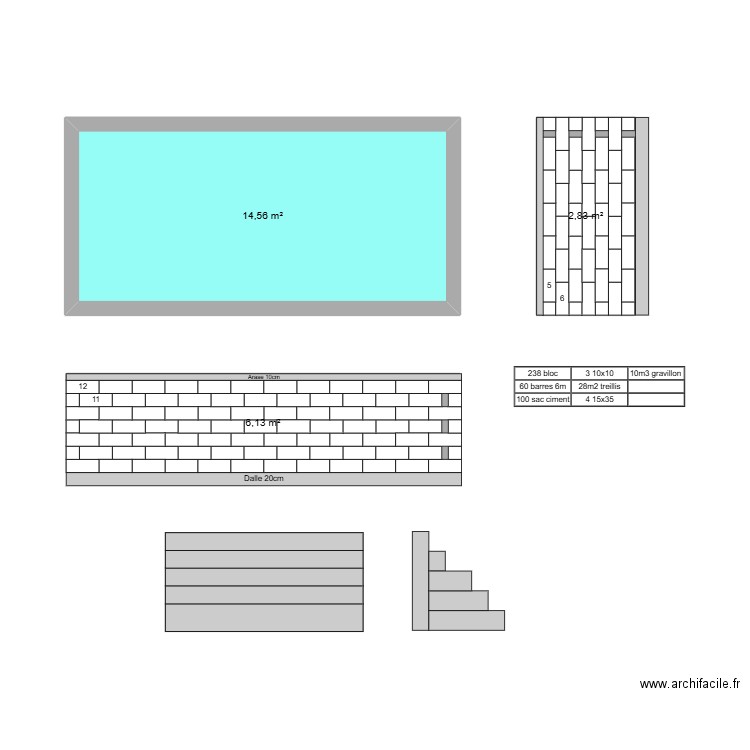 Piscine. Plan de 3 pièces et 24 m2