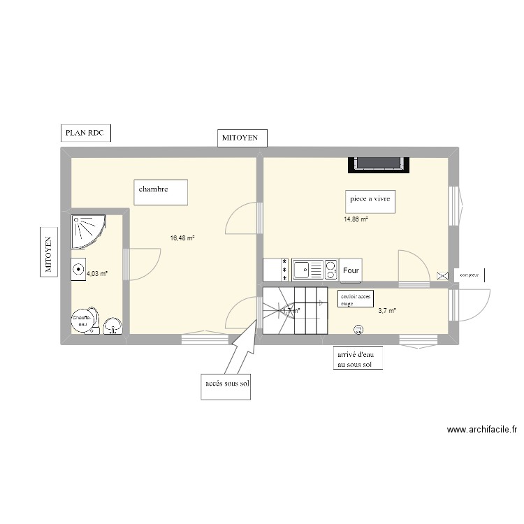 2 PIECE RDC. Plan de 5 pièces et 41 m2