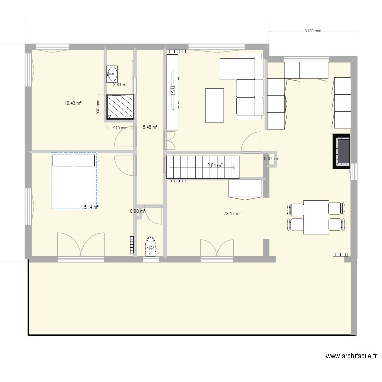 RDC cuisine angle. Plan de 8 pièces et 110 m2