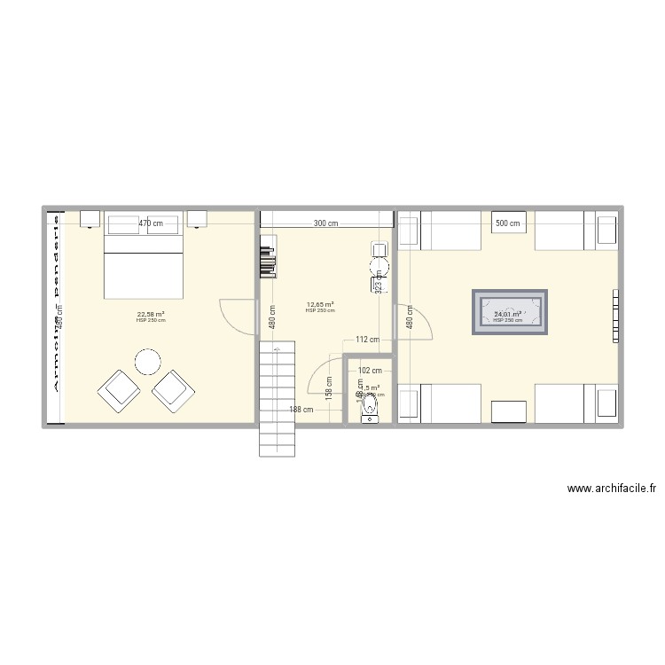 Maison. Plan de 4 pièces et 61 m2