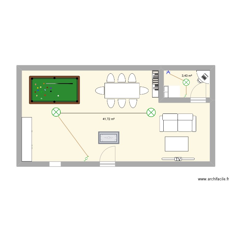 schéma chantier 2. Plan de 2 pièces et 45 m2