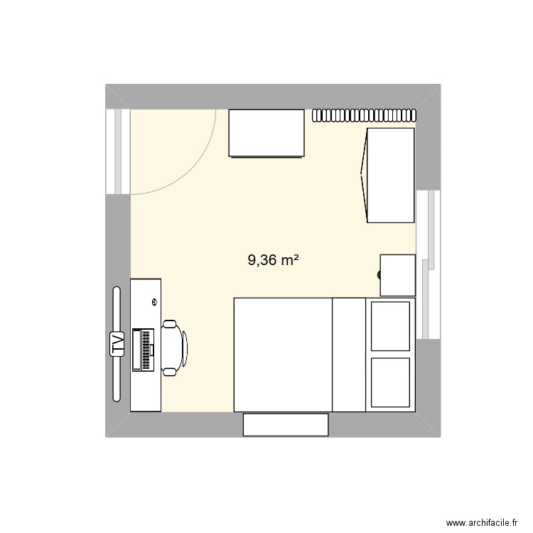 Chambre 1. Plan de 1 pièce et 9 m2