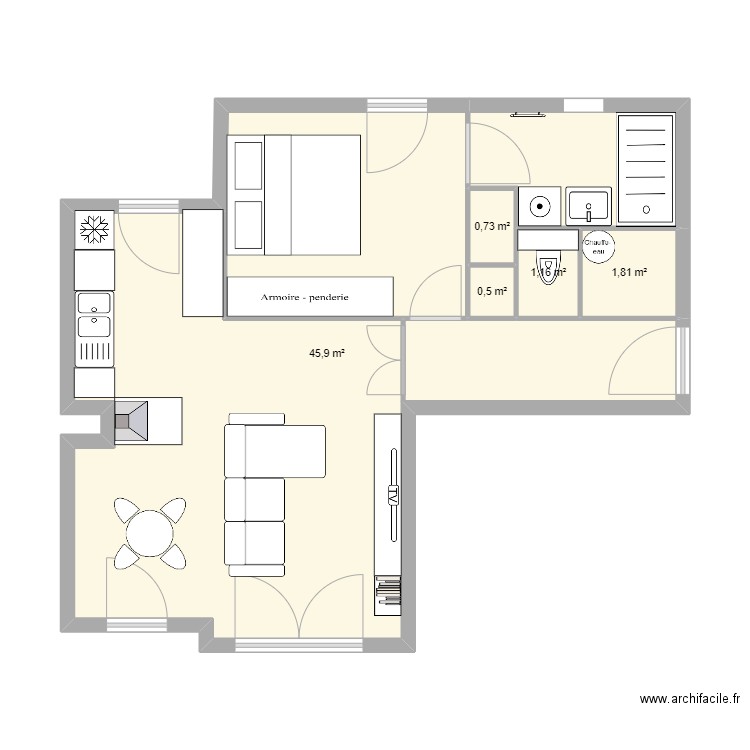 Appartement. Plan de 5 pièces et 50 m2