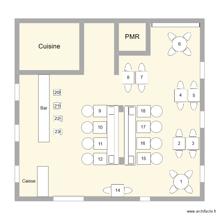 Comptoir. Plan de 3 pièces et 107 m2