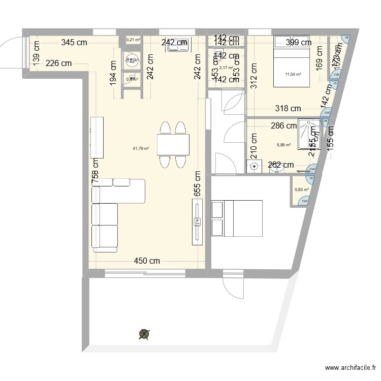 appart. Plan de 9 pièces et 64 m2