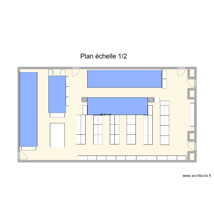 rayonnage fixe. Plan de 7 pièces et 46 m2