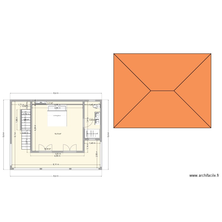 Maison hotte etage. Plan de 5 pièces et 46 m2