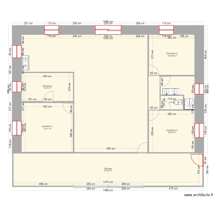 plan projet . Plan de 6 pièces et 88 m2