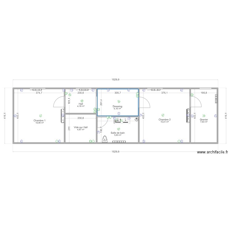 comble à jour 14/10. Plan de 7 pièces et 59 m2