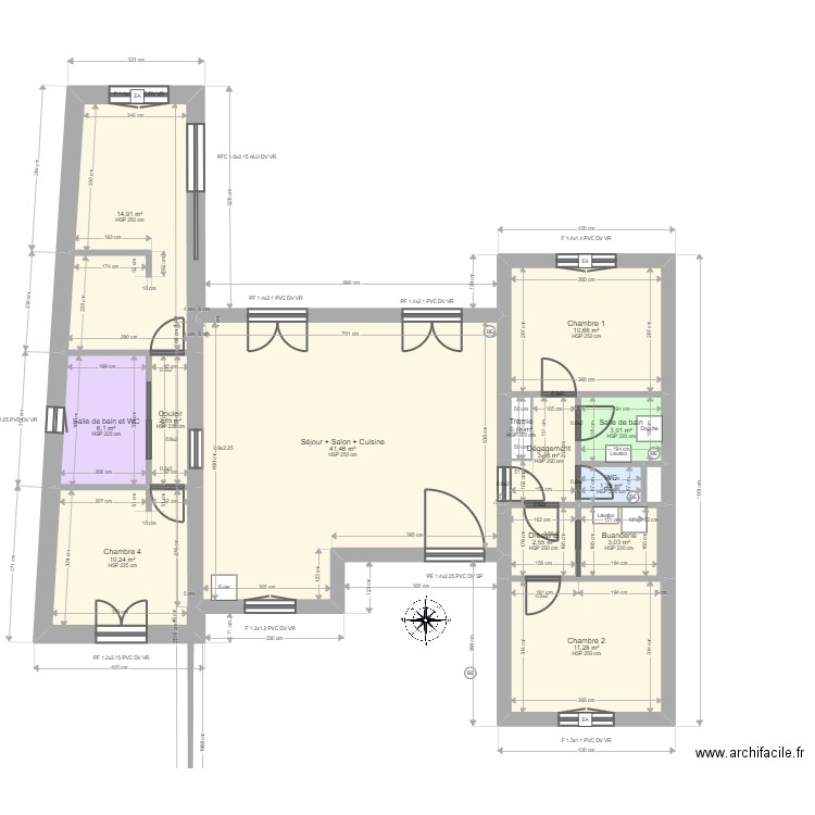 ML24014966. Plan de 23 pièces et 225 m2