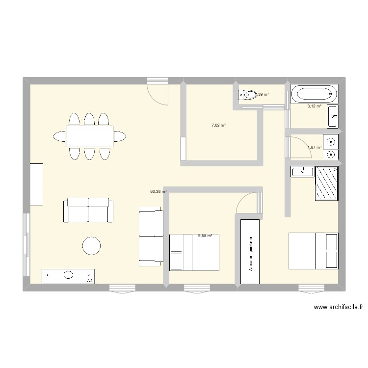 Appt90m2. Plan de 6 pièces et 83 m2