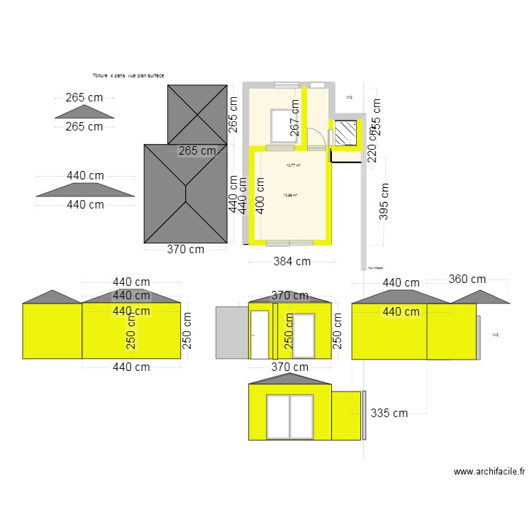 Projet Forest 4 pans . Plan de 2 pièces et 40 m2