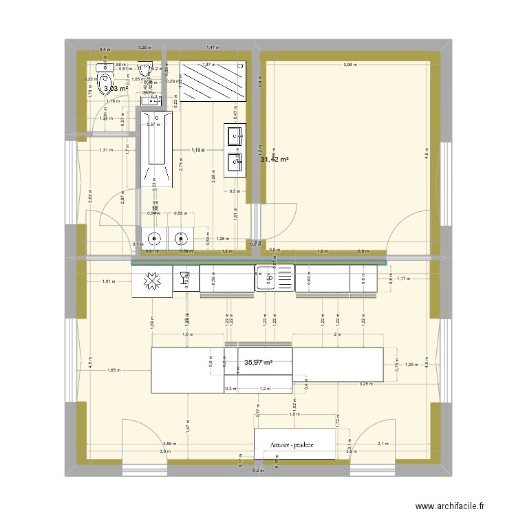 cuisine 3. Plan de 3 pièces et 70 m2