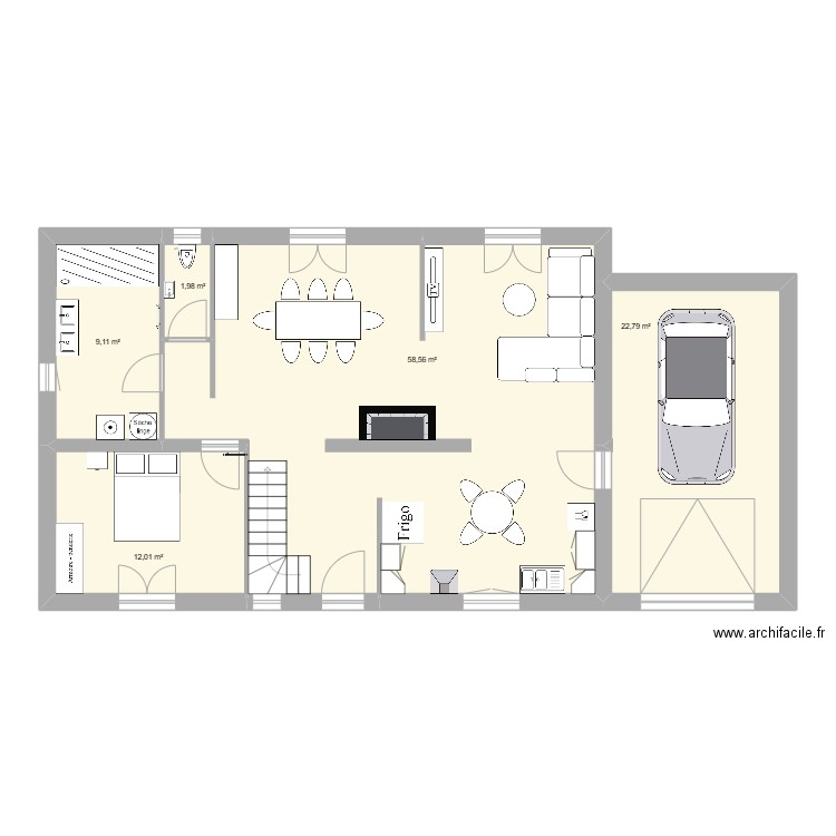 Maison RDC Gabin. Plan de 5 pièces et 104 m2