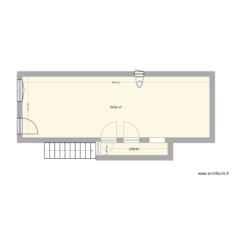 Chambre parentale. Plan de 2 pièces et 32 m2