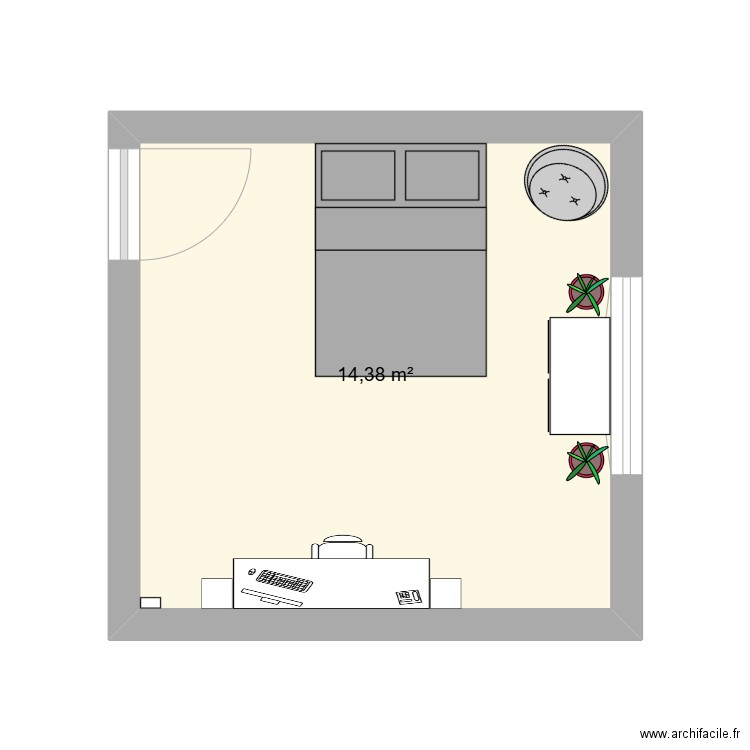 far. Plan de 1 pièce et 14 m2