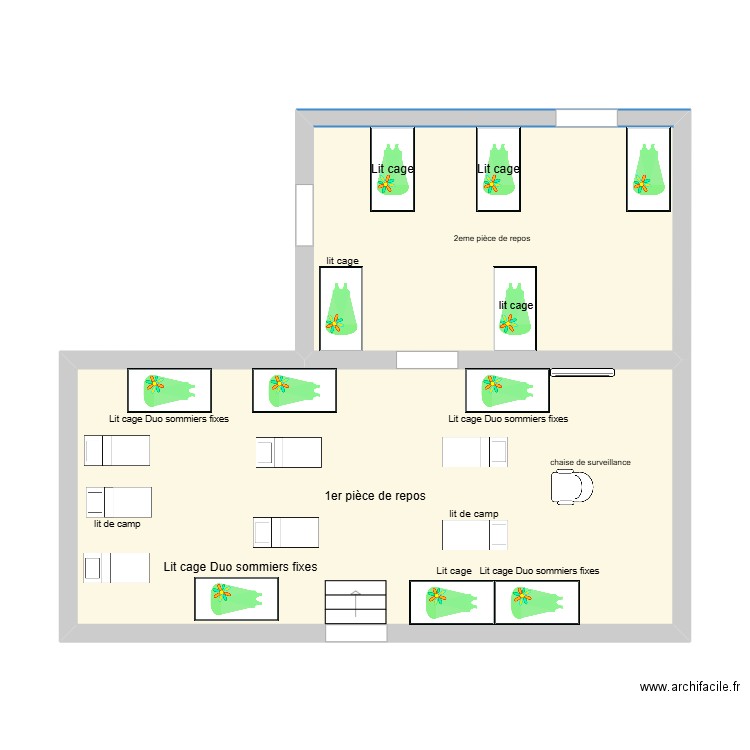 salle de repos. Plan de 2 pièces et 50 m2