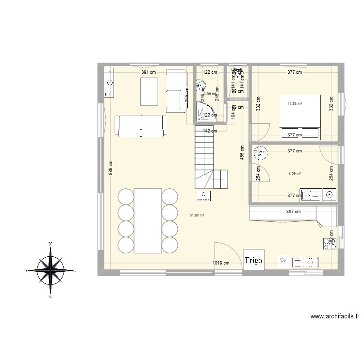 essai_2. Plan de 5 pièces et 88 m2