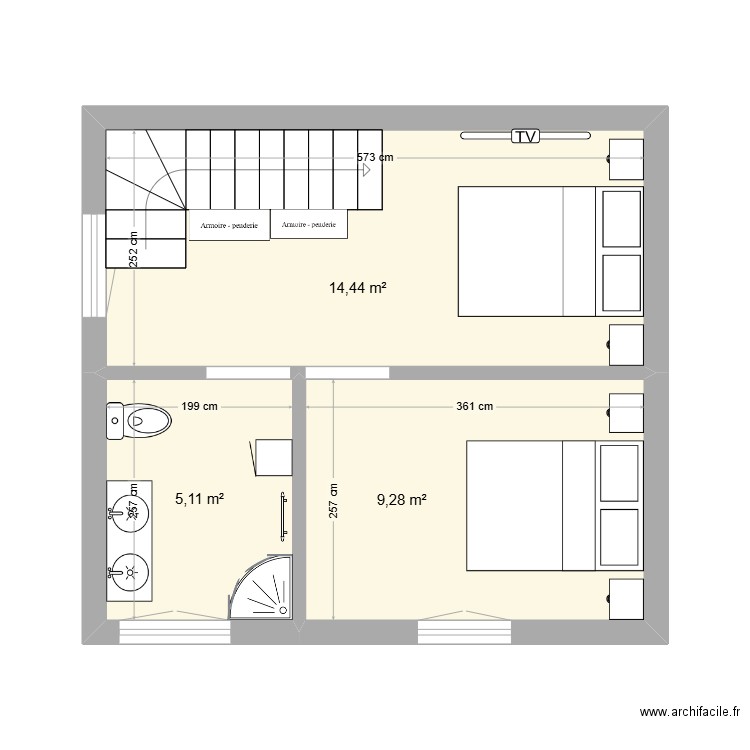 plan 2. Plan de 3 pièces et 29 m2