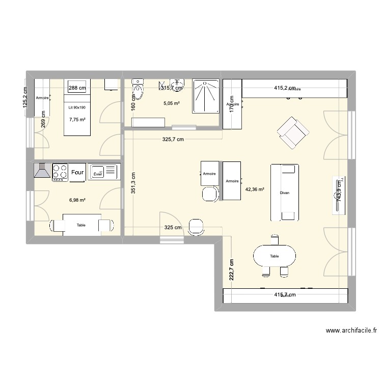 Dossier réadaptation 3. Plan de 4 pièces et 62 m2