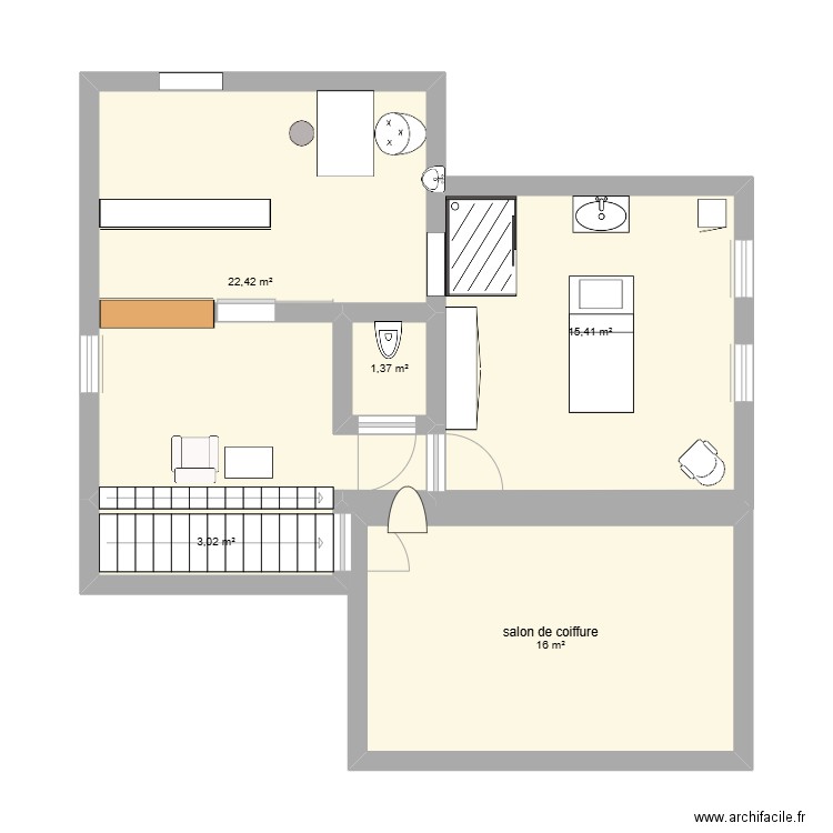 institut . Plan de 5 pièces et 58 m2