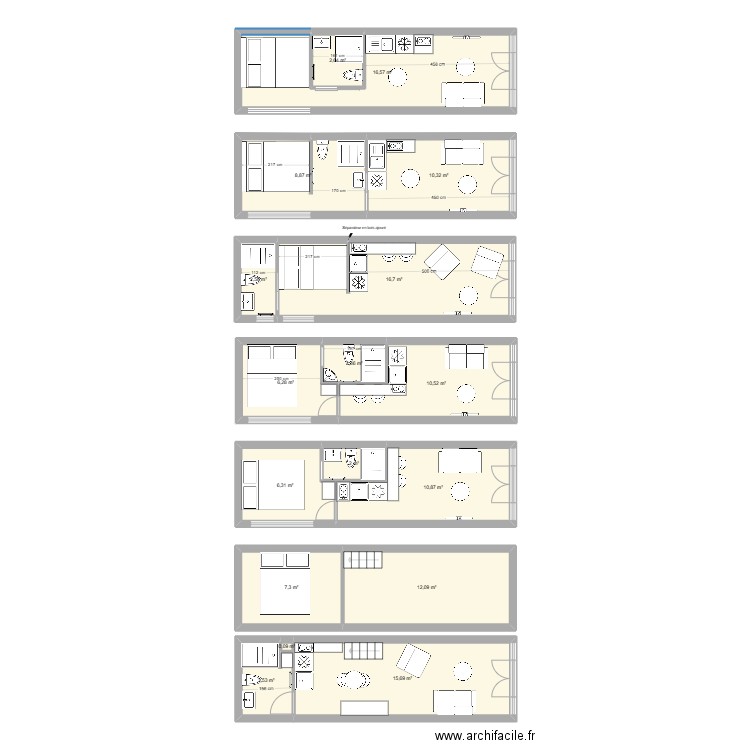 Dillard. Plan de 17 pièces et 135 m2