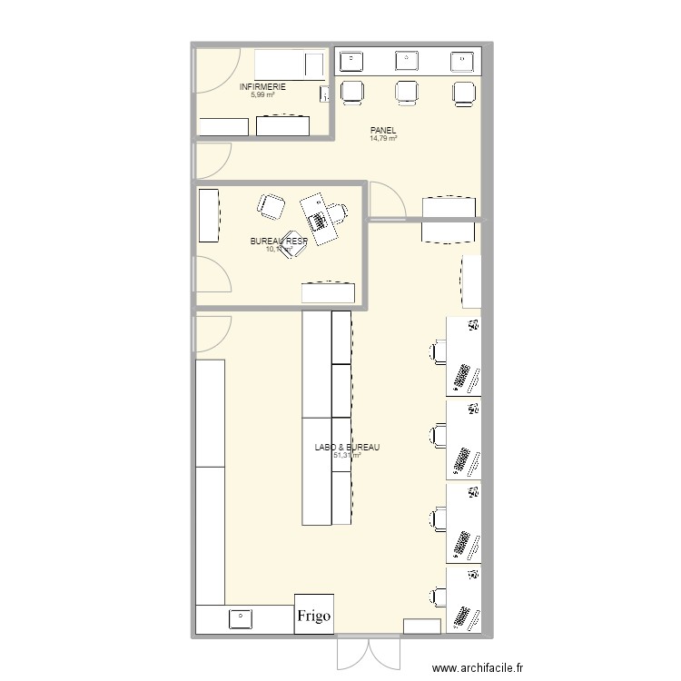 labo. Plan de 4 pièces et 82 m2