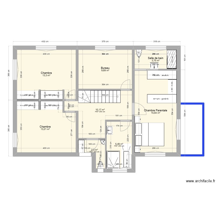 romilly-etage1-projet. Plan de 8 pièces et 74 m2