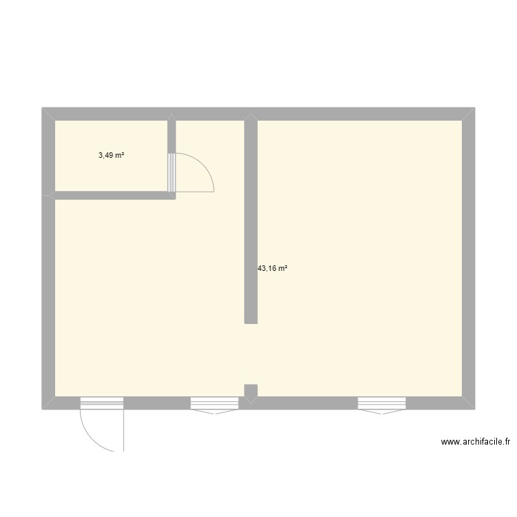 SELLES RDC DROIT. Plan de 2 pièces et 47 m2