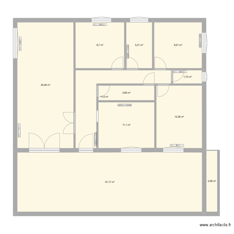 Position Radiateurs. Plan de 11 pièces et 145 m2