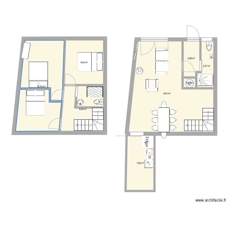 atelier mamie. Plan de 8 pièces et 84 m2