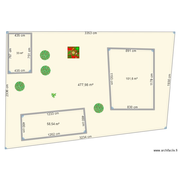 Base. Plan de 4 pièces et 890 m2