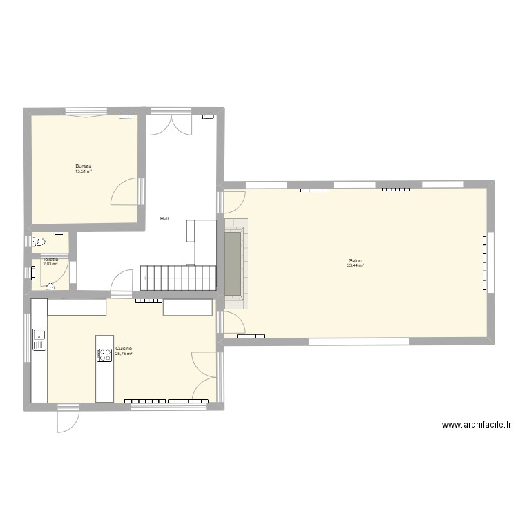 Rez-de-chaussée. Plan de 5 pièces et 120 m2