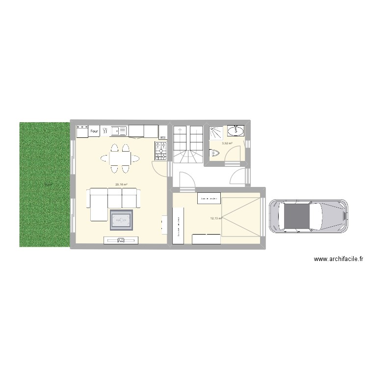 CLV. Plan de 3 pièces et 45 m2